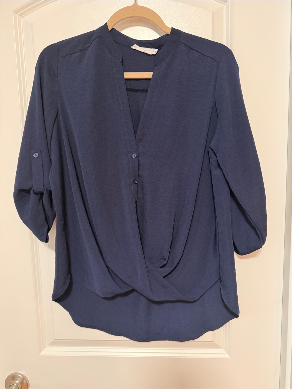 Lush Navy Twist-Front V-Neck Blouse
